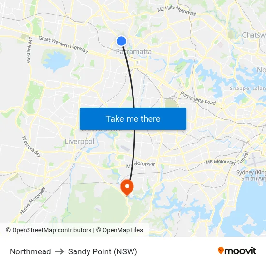 Northmead to Sandy Point (NSW) map