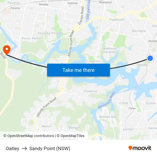 Oatley to Sandy Point (NSW) map
