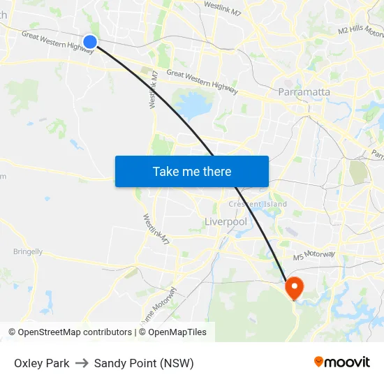 Oxley Park to Sandy Point (NSW) map