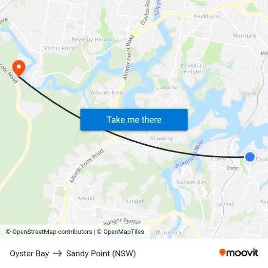Oyster Bay to Sandy Point (NSW) map