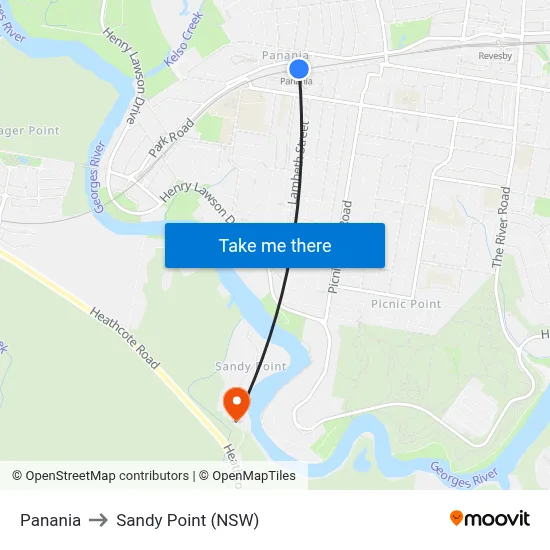 Panania to Sandy Point (NSW) map