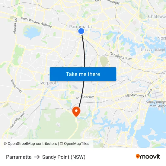 Parramatta to Sandy Point (NSW) map