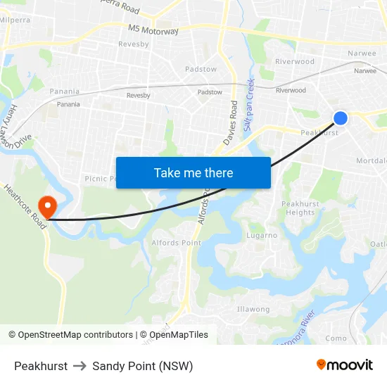 Peakhurst to Sandy Point (NSW) map