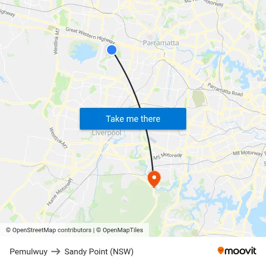 Pemulwuy to Sandy Point (NSW) map