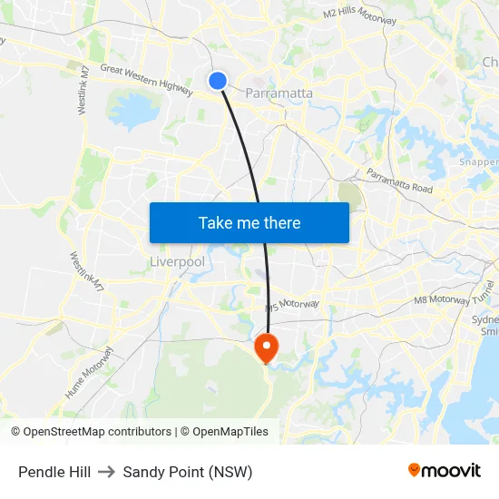 Pendle Hill to Sandy Point (NSW) map