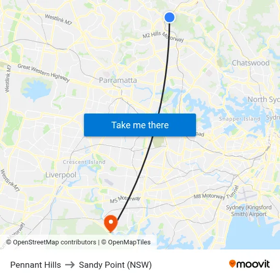 Pennant Hills to Sandy Point (NSW) map