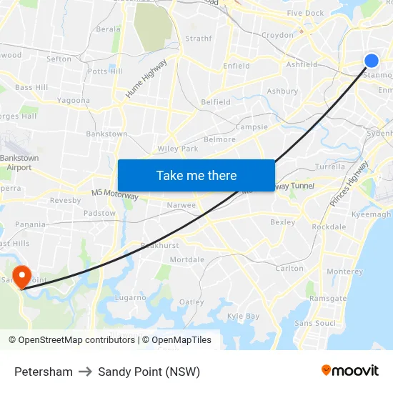 Petersham to Sandy Point (NSW) map