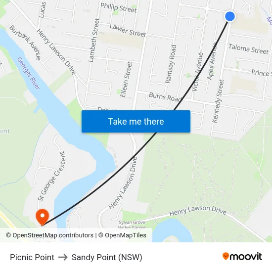 Picnic Point to Sandy Point (NSW) map