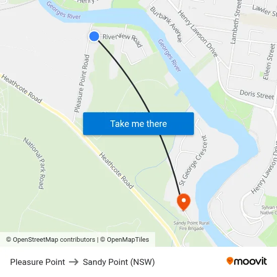 Pleasure Point to Sandy Point (NSW) map