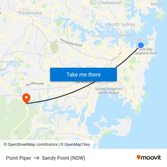 Point Piper to Sandy Point (NSW) map