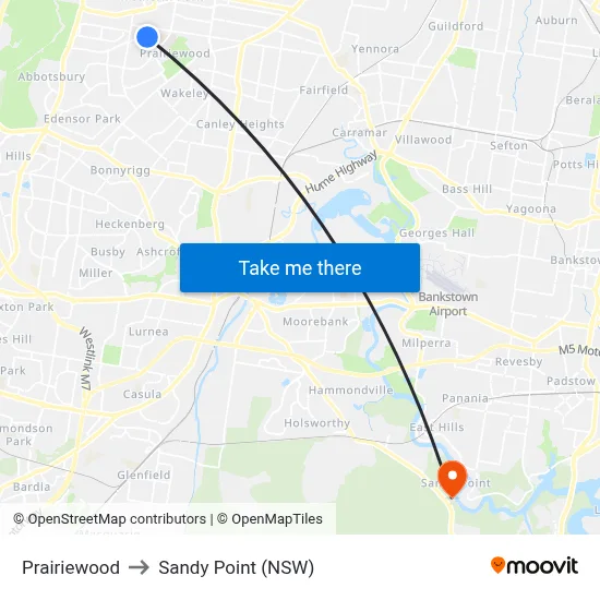 Prairiewood to Sandy Point (NSW) map