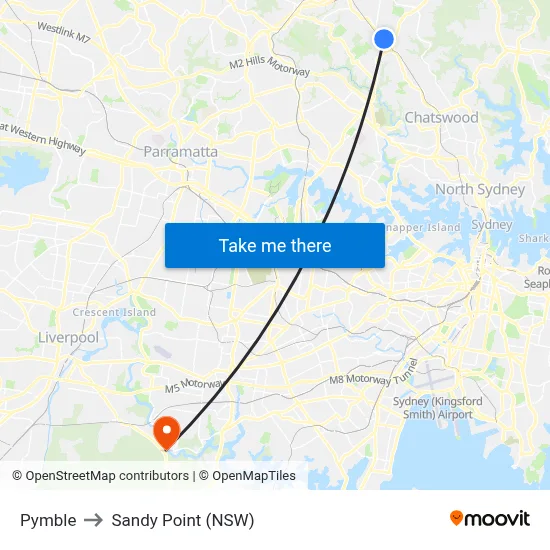 Pymble to Sandy Point (NSW) map