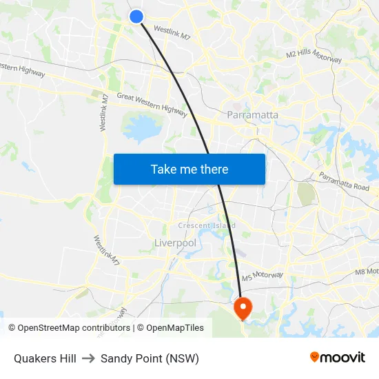 Quakers Hill to Sandy Point (NSW) map