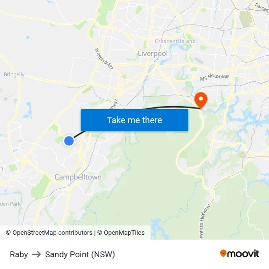 Raby to Sandy Point (NSW) map