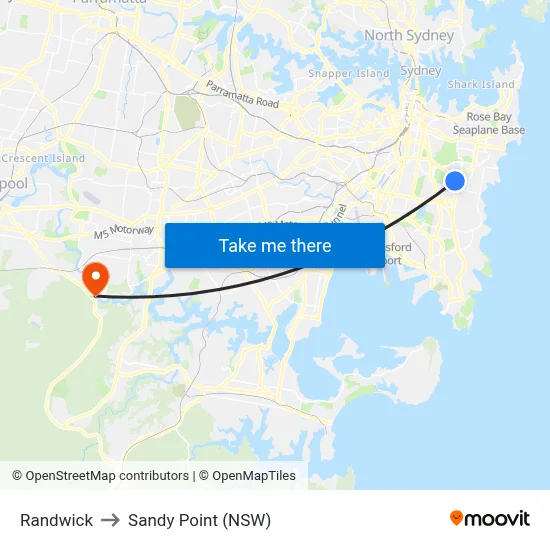 Randwick to Sandy Point (NSW) map