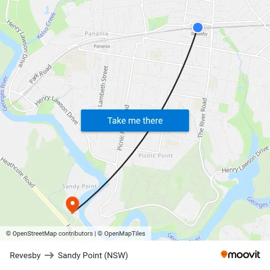 Revesby to Sandy Point (NSW) map
