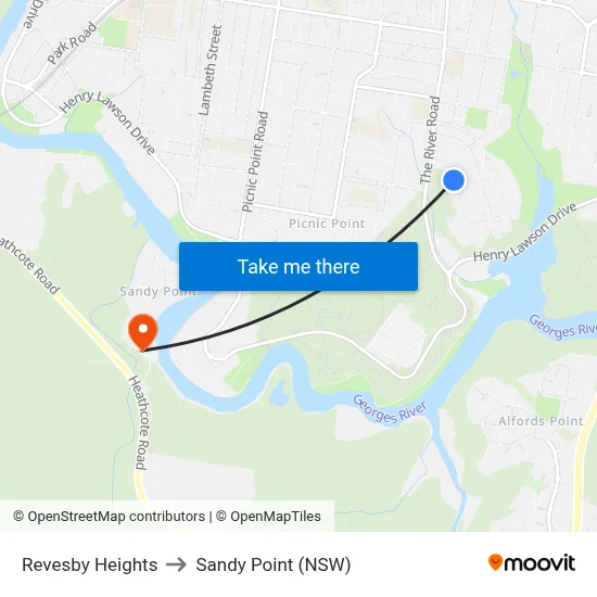 Revesby Heights to Sandy Point (NSW) map