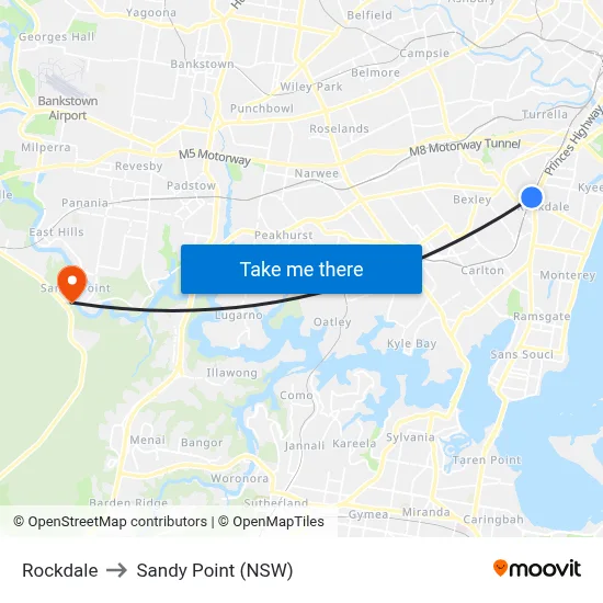 Rockdale to Sandy Point (NSW) map