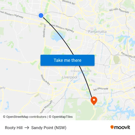 Rooty Hill to Sandy Point (NSW) map
