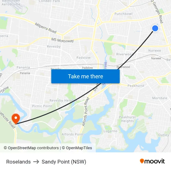 Roselands to Sandy Point (NSW) map
