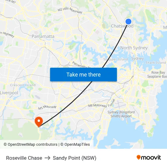 Roseville Chase to Sandy Point (NSW) map