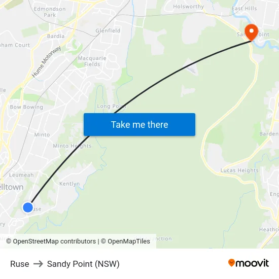 Ruse to Sandy Point (NSW) map