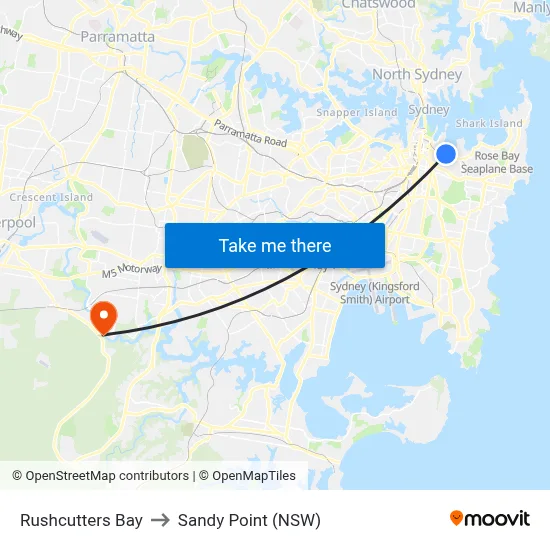 Rushcutters Bay to Sandy Point (NSW) map