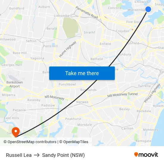Russell Lea to Sandy Point (NSW) map