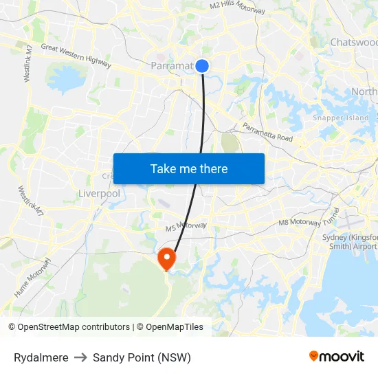 Rydalmere to Sandy Point (NSW) map