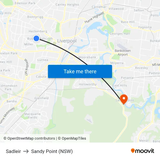 Sadleir to Sandy Point (NSW) map
