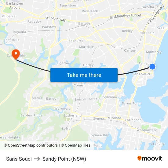 Sans Souci to Sandy Point (NSW) map