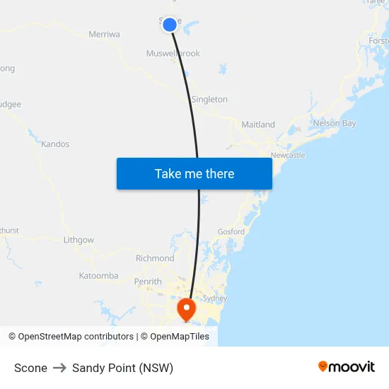 Scone to Sandy Point (NSW) map
