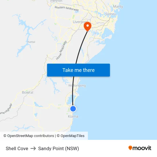 Shell Cove to Sandy Point (NSW) map