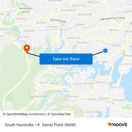 South Hurstville to Sandy Point (NSW) map