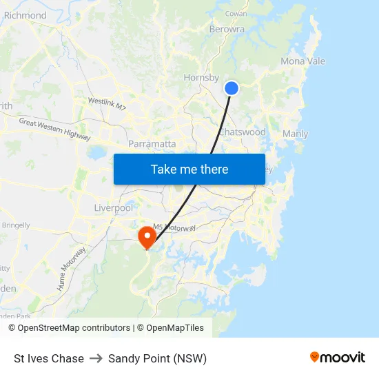 St Ives Chase to Sandy Point (NSW) map