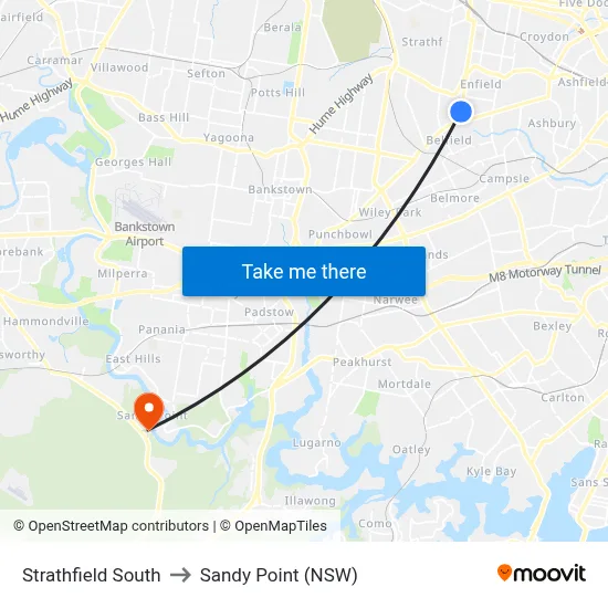 Strathfield South to Sandy Point (NSW) map