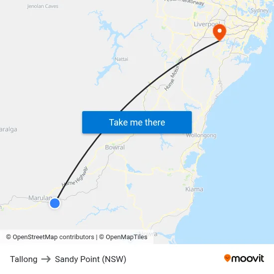 Tallong to Sandy Point (NSW) map