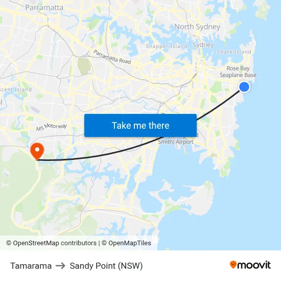 Tamarama to Sandy Point (NSW) map