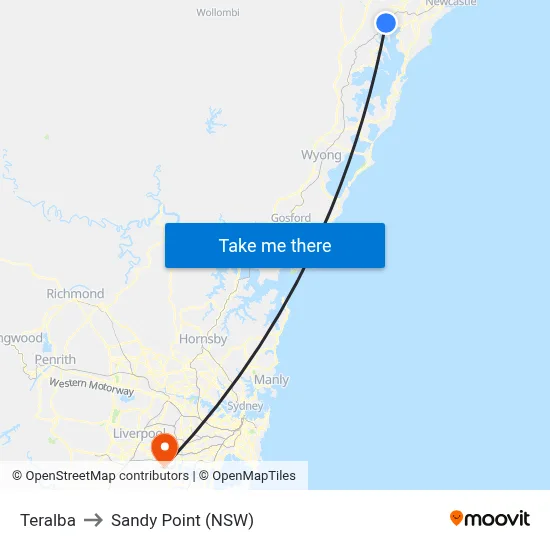 Teralba to Sandy Point (NSW) map