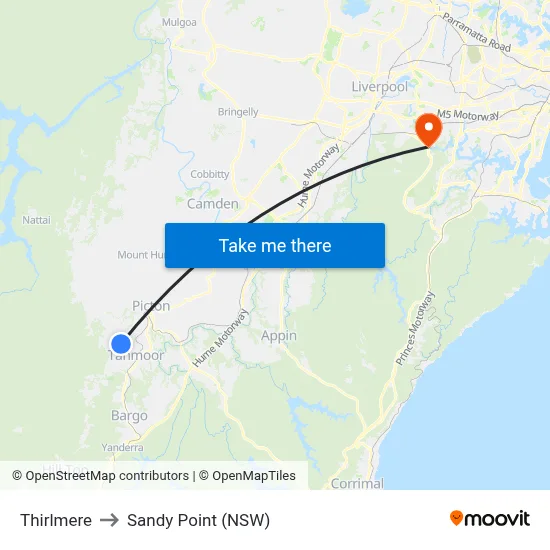 Thirlmere to Sandy Point (NSW) map