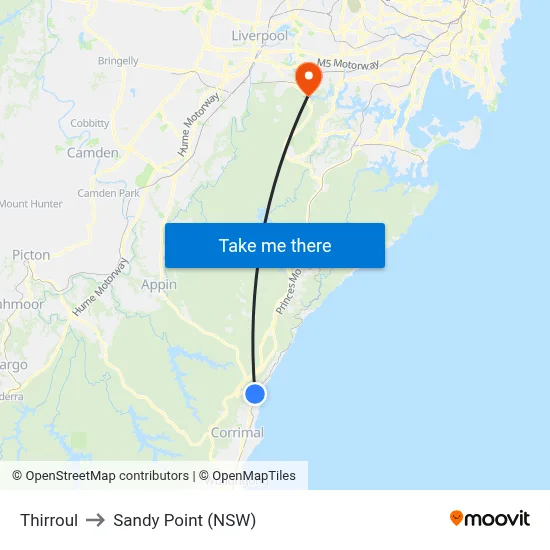 Thirroul to Sandy Point (NSW) map