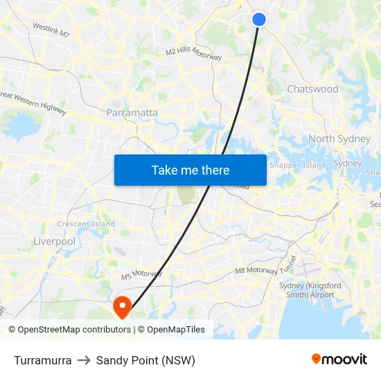 Turramurra to Sandy Point (NSW) map