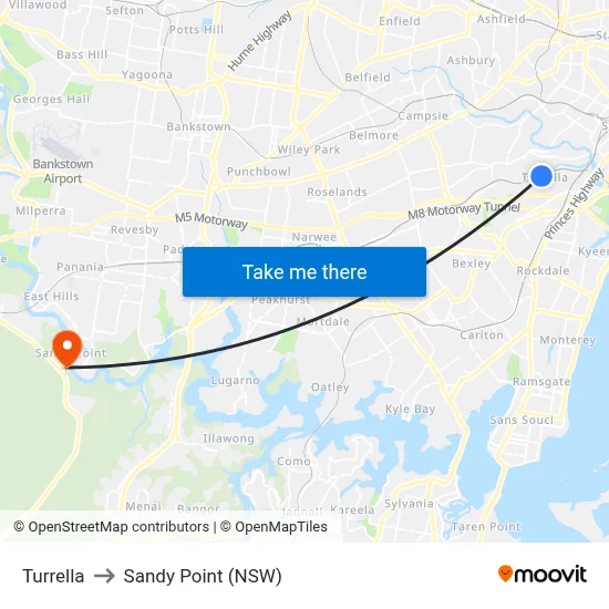 Turrella to Sandy Point (NSW) map