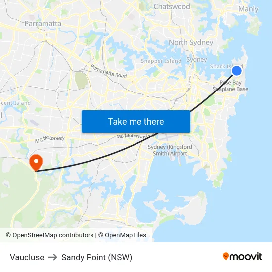 Vaucluse to Sandy Point (NSW) map
