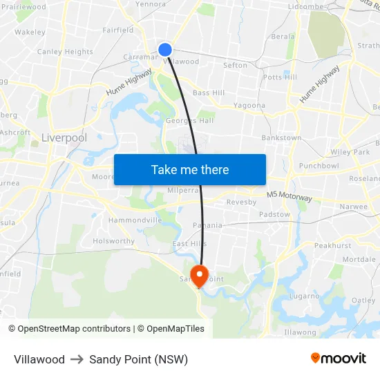 Villawood to Sandy Point (NSW) map