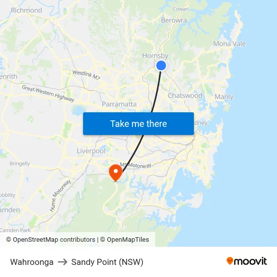 Wahroonga to Sandy Point (NSW) map