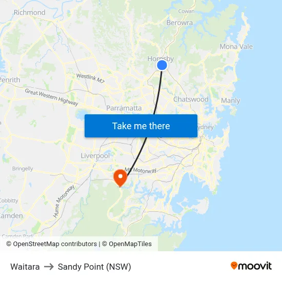 Waitara to Sandy Point (NSW) map