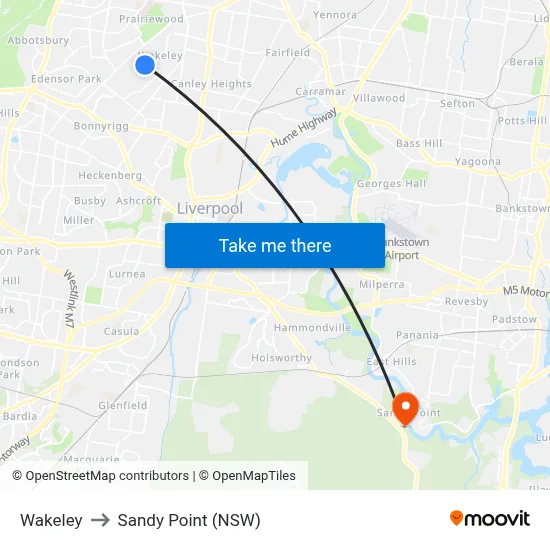 Wakeley to Sandy Point (NSW) map