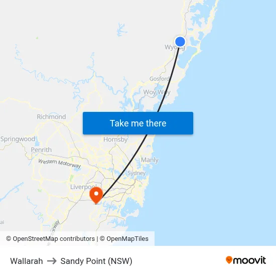 Wallarah to Sandy Point (NSW) map