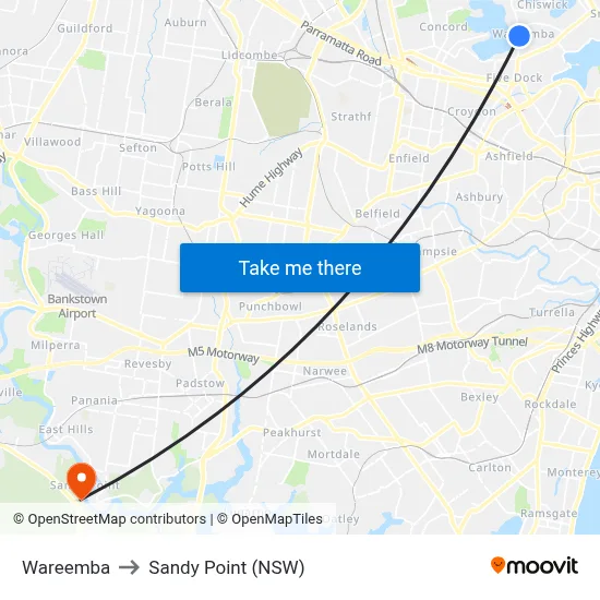 Wareemba to Sandy Point (NSW) map